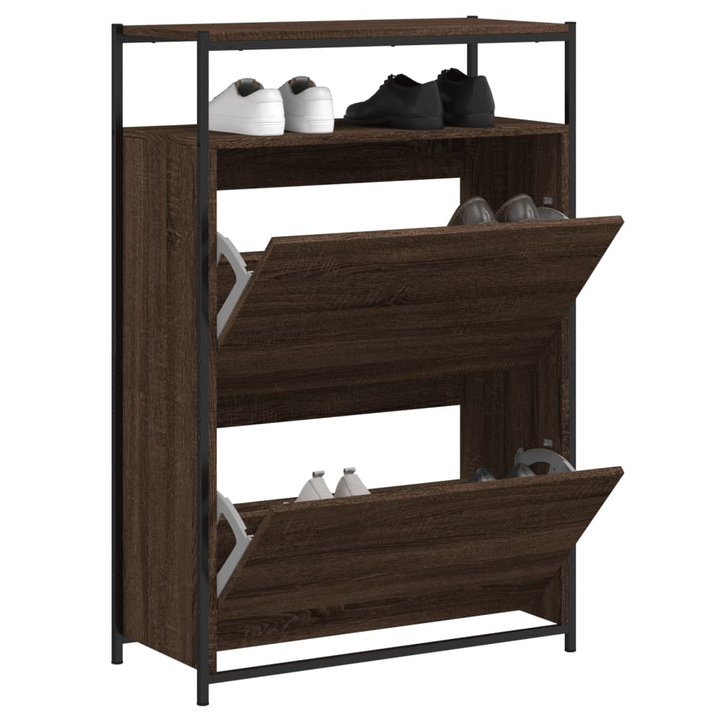 Shoe Cabinet Brown Oak 75x34x112 Engineered Wood