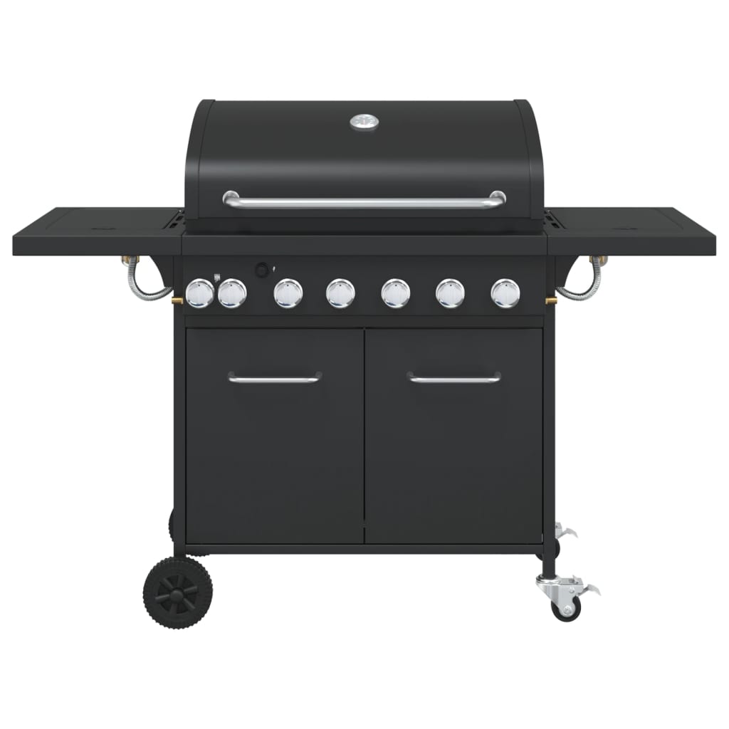 Gas BBQ Grill with 7 Burners Black Powder-coated Steel