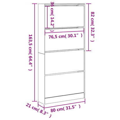Shoe Cabinet with 4 Flip-Drawers White 80x21x163.5 cm
