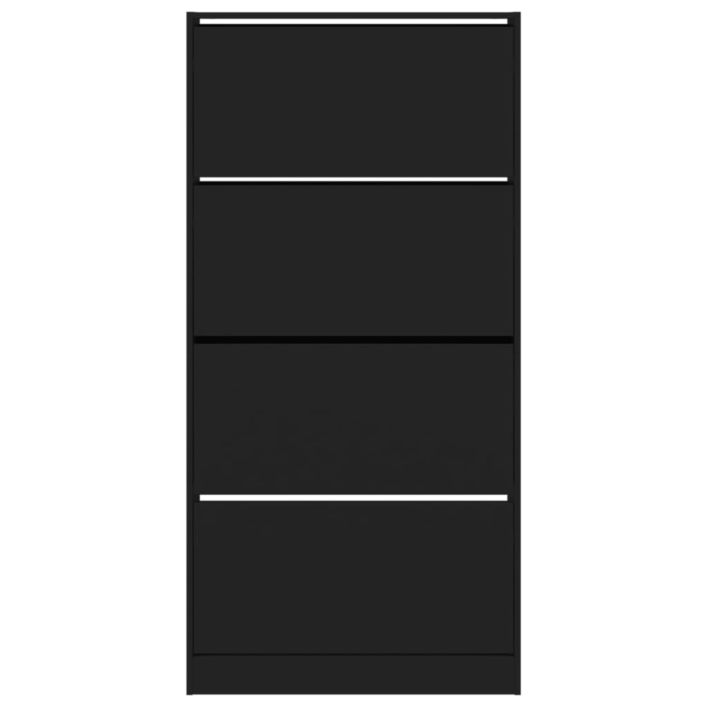 Shoe Cabinet with 4 Flip-Drawers Black 80x21x163.5 cm