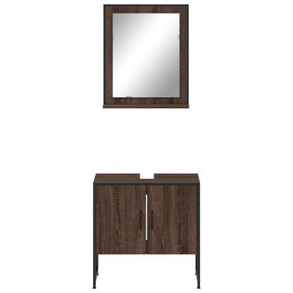 2 Piece Bathroom Cabinet Set Brown Oak Engineered Wood
