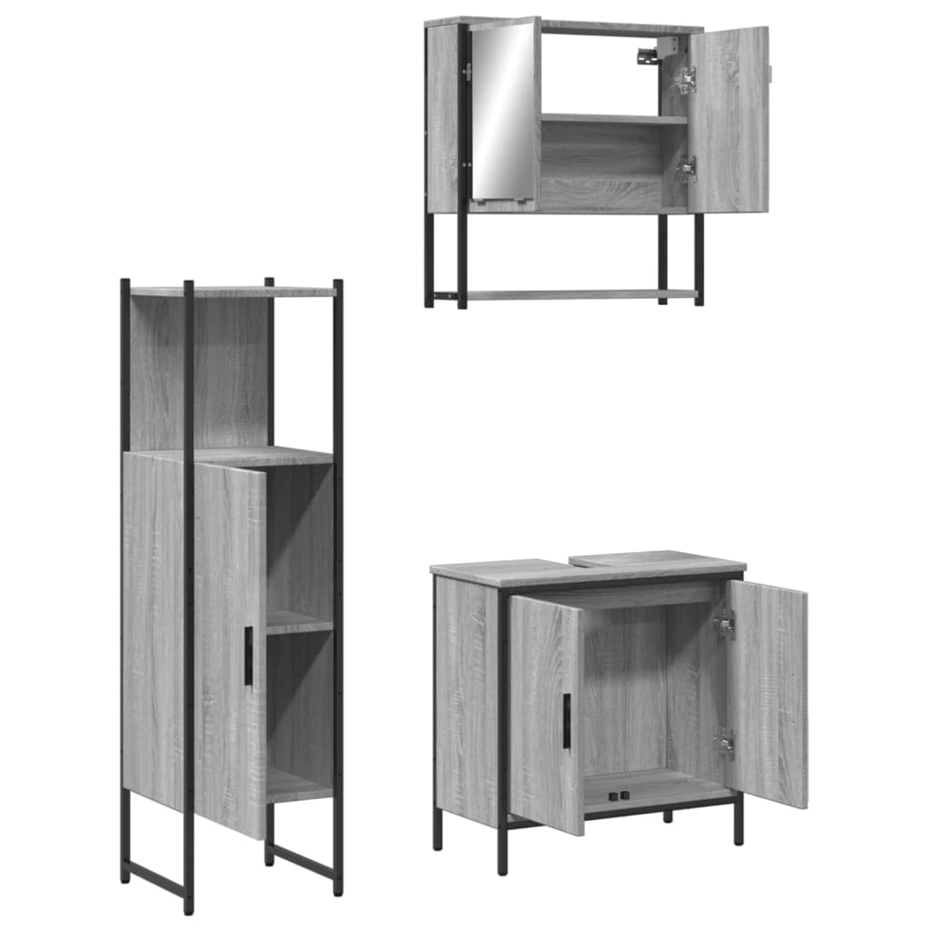 3 Piece Bathroom Furniture Set Grey Sonoma Engineered Wood