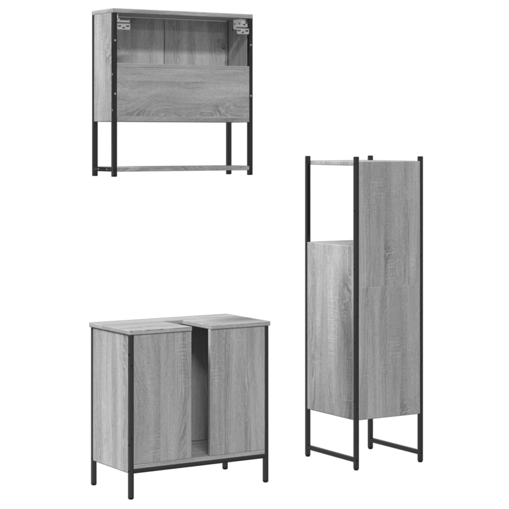 3 Piece Bathroom Furniture Set Grey Sonoma Engineered Wood