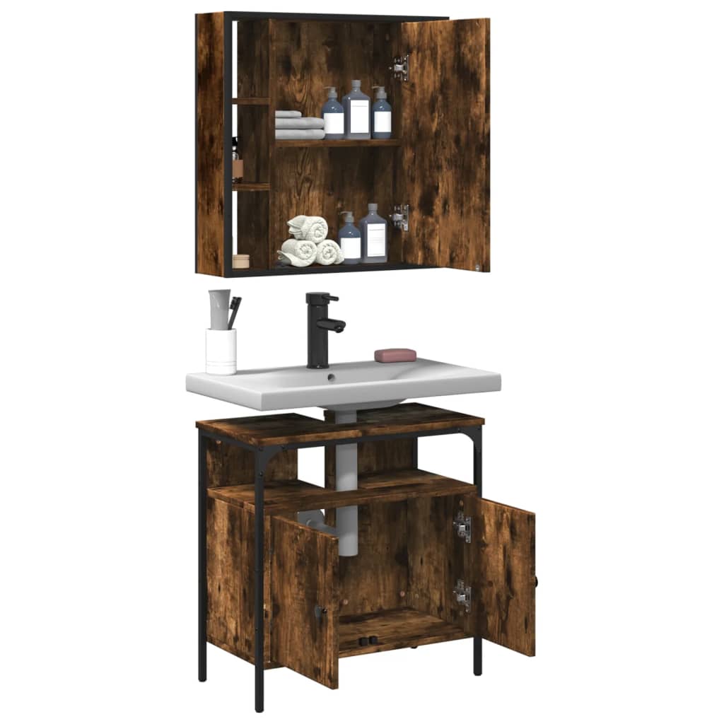 2 Piece Bathroom Furniture Set Smoked Oak Engineered Wood
