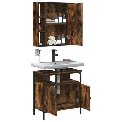 2 Piece Bathroom Furniture Set Smoked Oak Engineered Wood
