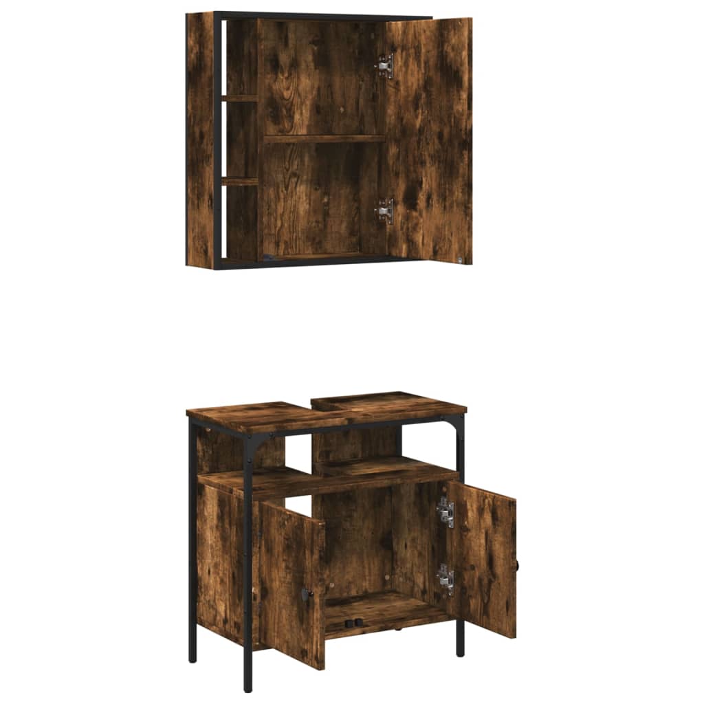 2 Piece Bathroom Furniture Set Smoked Oak Engineered Wood