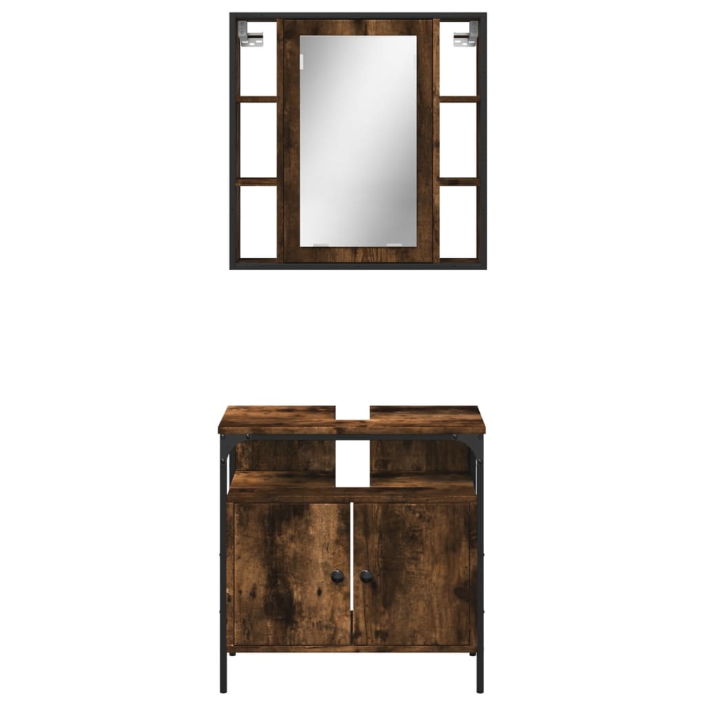 2 Piece Bathroom Furniture Set Smoked Oak Engineered Wood
