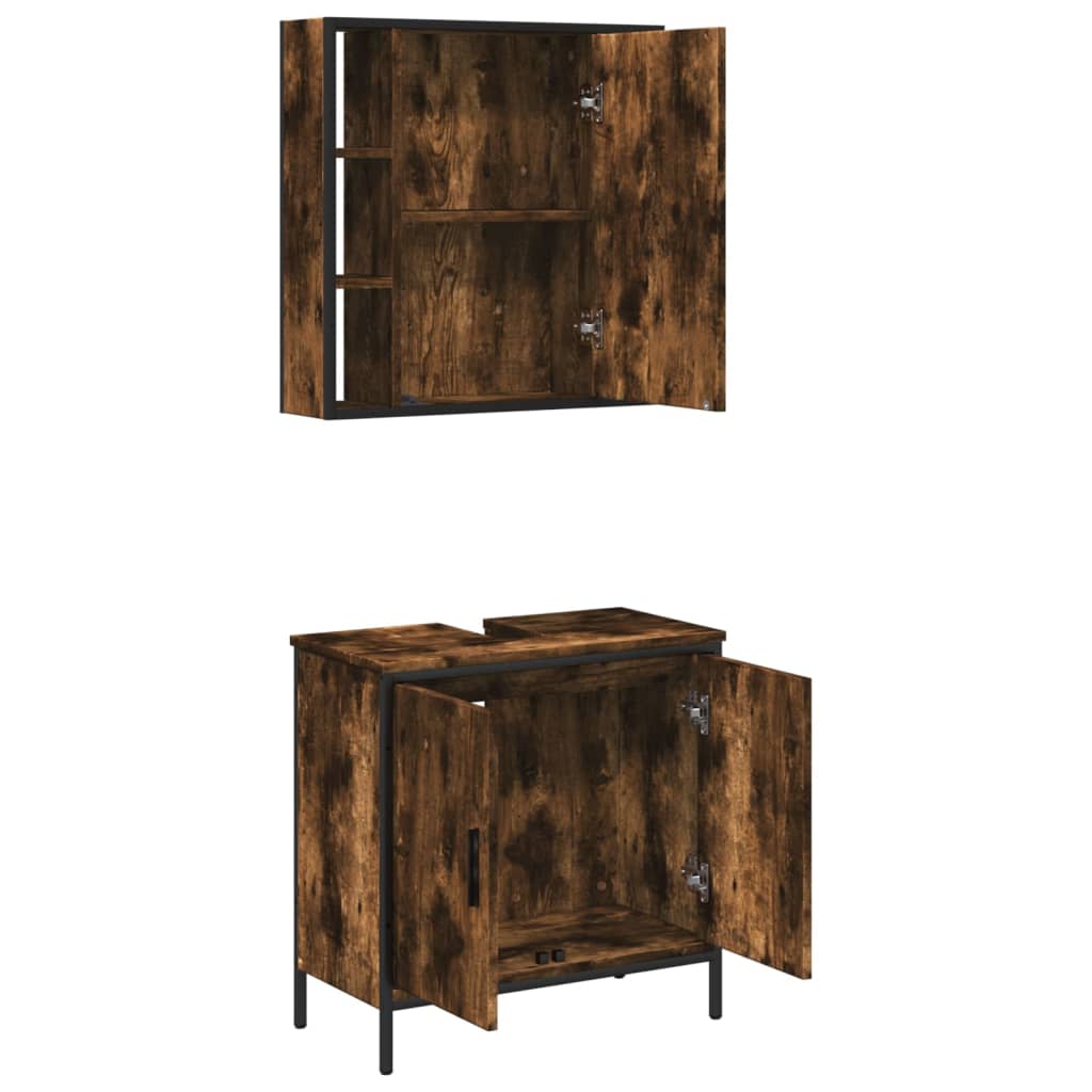 2 Piece Bathroom Furniture Set Smoked Oak Engineered Wood
