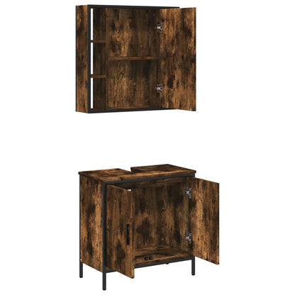 2 Piece Bathroom Furniture Set Smoked Oak Engineered Wood