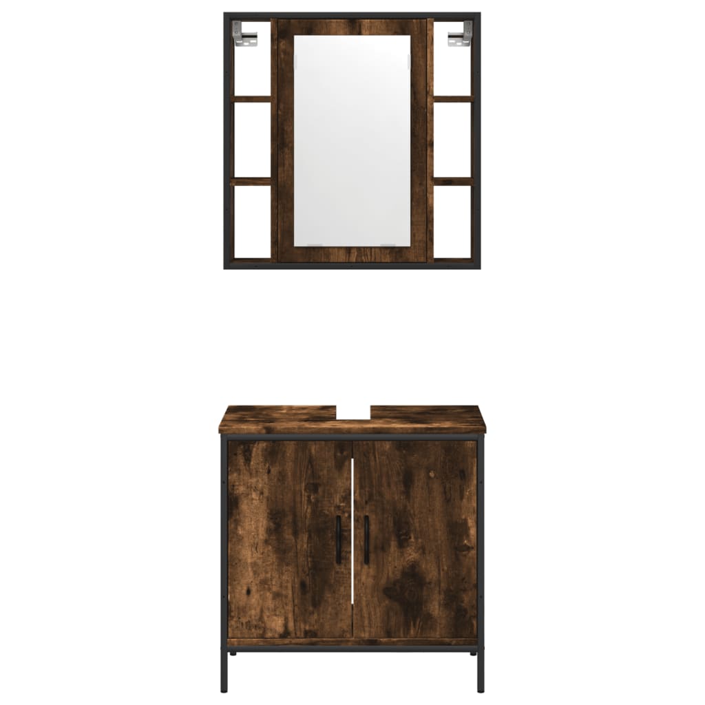 2 Piece Bathroom Furniture Set Smoked Oak Engineered Wood