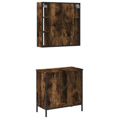 2 Piece Bathroom Furniture Set Smoked Oak Engineered Wood