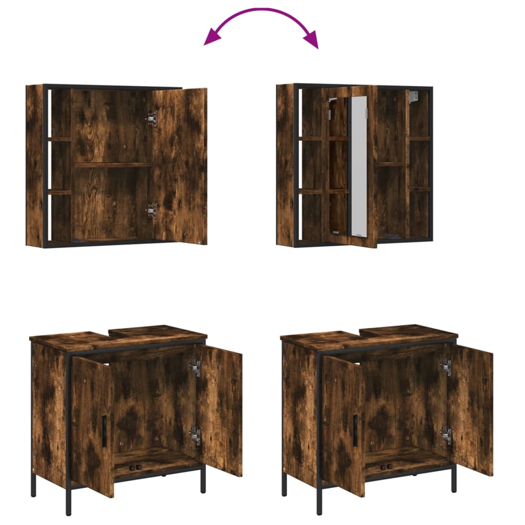 2 Piece Bathroom Furniture Set Smoked Oak Engineered Wood