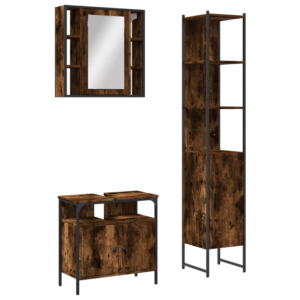 3 Piece Bathroom Cabinet Set Smoked Oak Engineered Wood