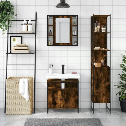 3 Piece Bathroom Cabinet Set Smoked Oak Engineered Wood