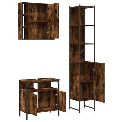 3 Piece Bathroom Cabinet Set Smoked Oak Engineered Wood