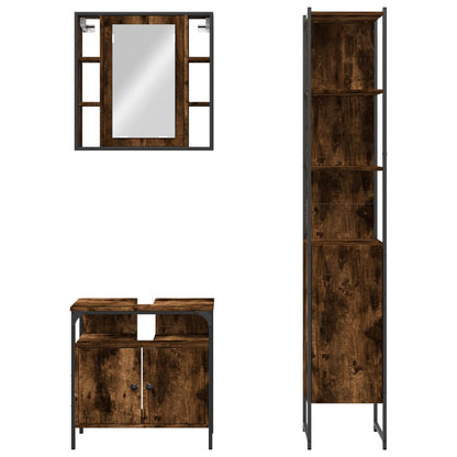 3 Piece Bathroom Cabinet Set Smoked Oak Engineered Wood