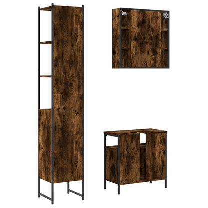 3 Piece Bathroom Cabinet Set Smoked Oak Engineered Wood
