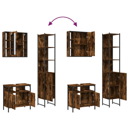 3 Piece Bathroom Cabinet Set Smoked Oak Engineered Wood