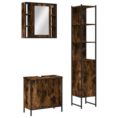 3 Piece Bathroom Cabinet Set Smoked Oak Engineered Wood