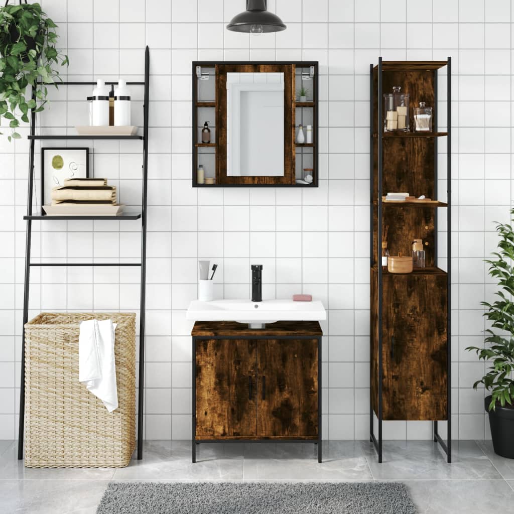 3 Piece Bathroom Cabinet Set Smoked Oak Engineered Wood