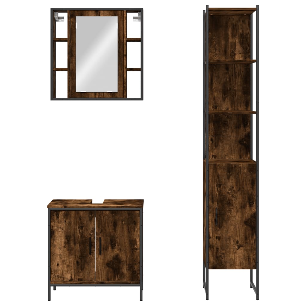 3 Piece Bathroom Cabinet Set Smoked Oak Engineered Wood