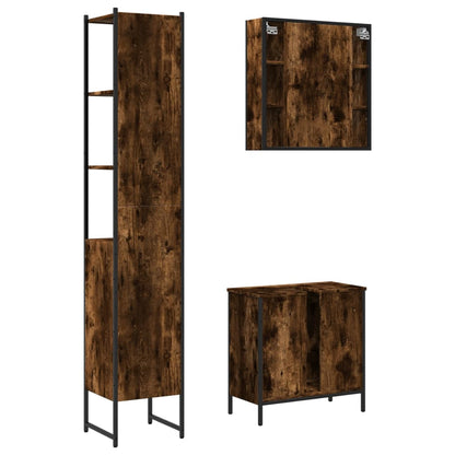 3 Piece Bathroom Cabinet Set Smoked Oak Engineered Wood