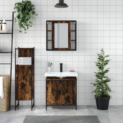 3 Piece Bathroom Cabinet Set Smoked Oak Engineered Wood