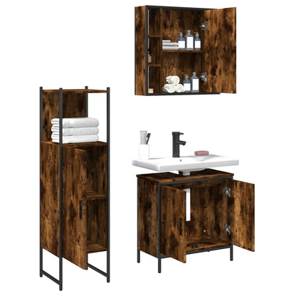 3 Piece Bathroom Cabinet Set Smoked Oak Engineered Wood