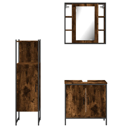 3 Piece Bathroom Cabinet Set Smoked Oak Engineered Wood