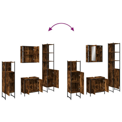 4 Piece Bathroom Cabinet Set Smoked Oak Engineered Wood