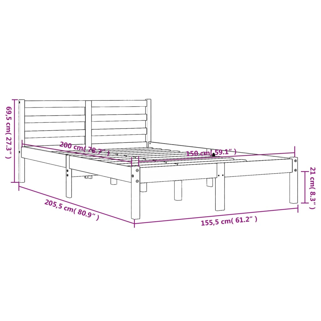 Bed Frame without Mattress Wax Brown 150x200 cm King Size Solid Wood Pine