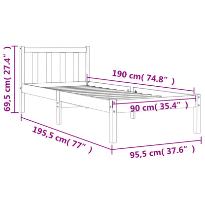 Bed Frame without Mattress Wax Brown 90x190 cm Single Solid Wood Pine