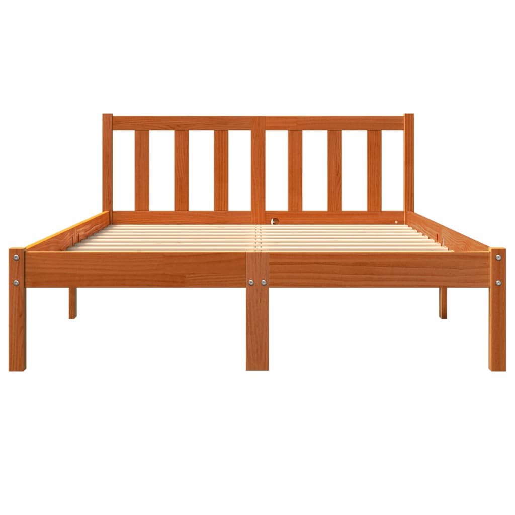 Bed Frame without Mattress Wax Brown 135x190 cm Double Solid Wood Pine