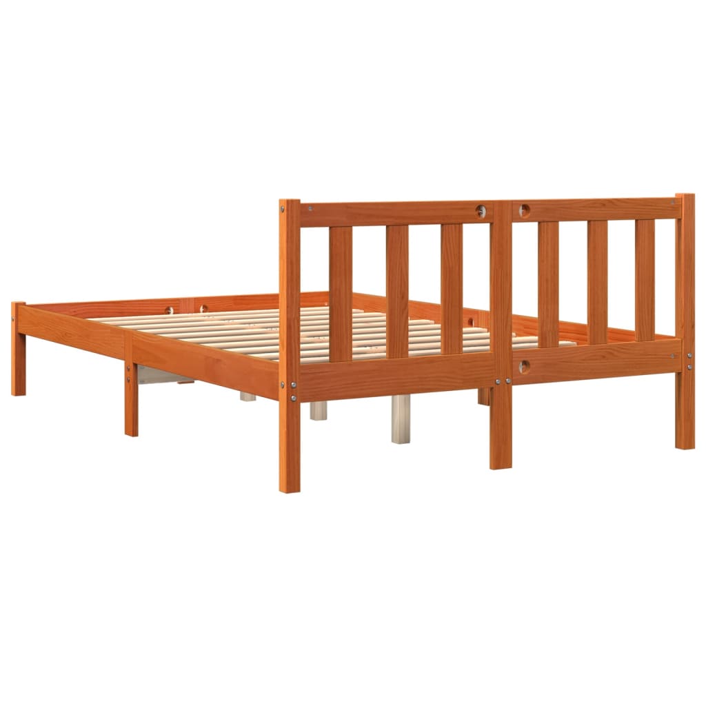 Bed Frame without Mattress Wax Brown 135x190 cm Double Solid Wood Pine