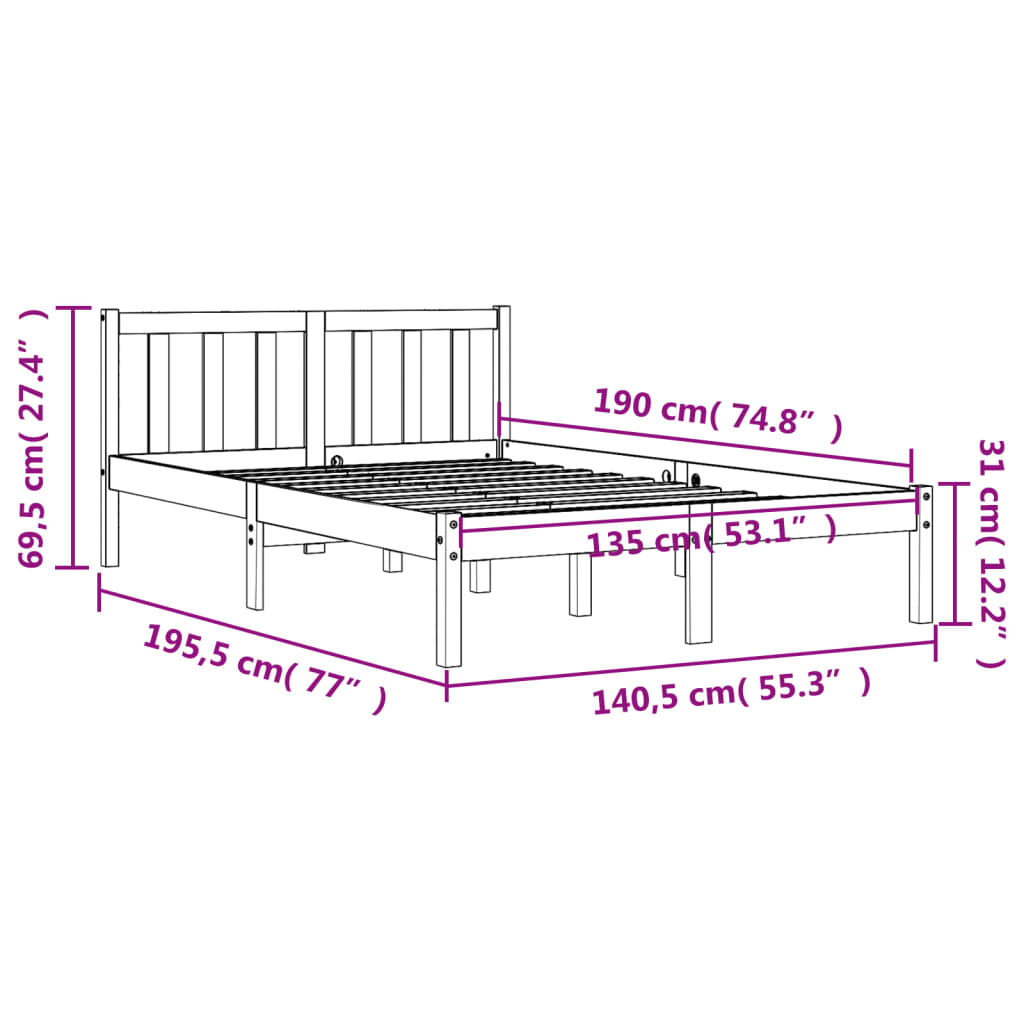 Bed Frame without Mattress Wax Brown 135x190 cm Double Solid Wood Pine