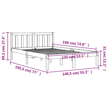 Bed Frame without Mattress Wax Brown 135x190 cm Double Solid Wood Pine
