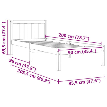 Bed Frame without Mattress Wax Brown 90x200 cm Solid Wood Pine