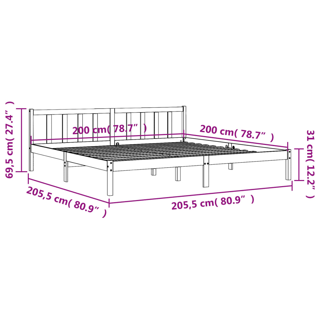 Bed Frame without Mattress Wax Brown 200x200 cm Solid Wood Pine