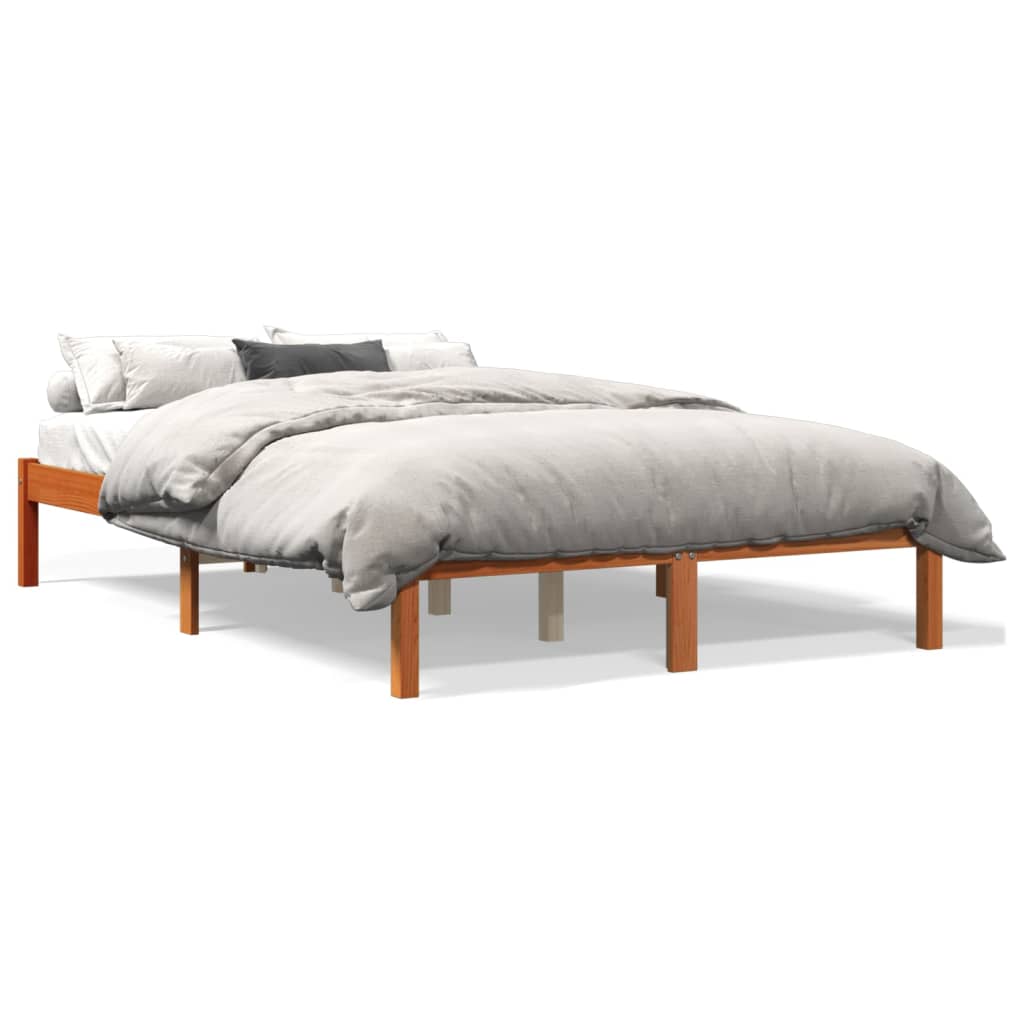 Bed Frame without Mattress Wax Brown 135x190 cm Double Solid Wood Pine