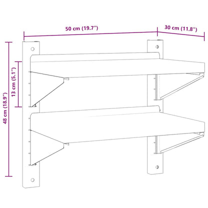 2-Tier Wall Shelf 50x30x48 cm Silver Stainless Steel