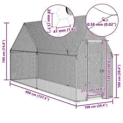 Chicken Cage Silver 400x100x190 cm Galvanised Steel