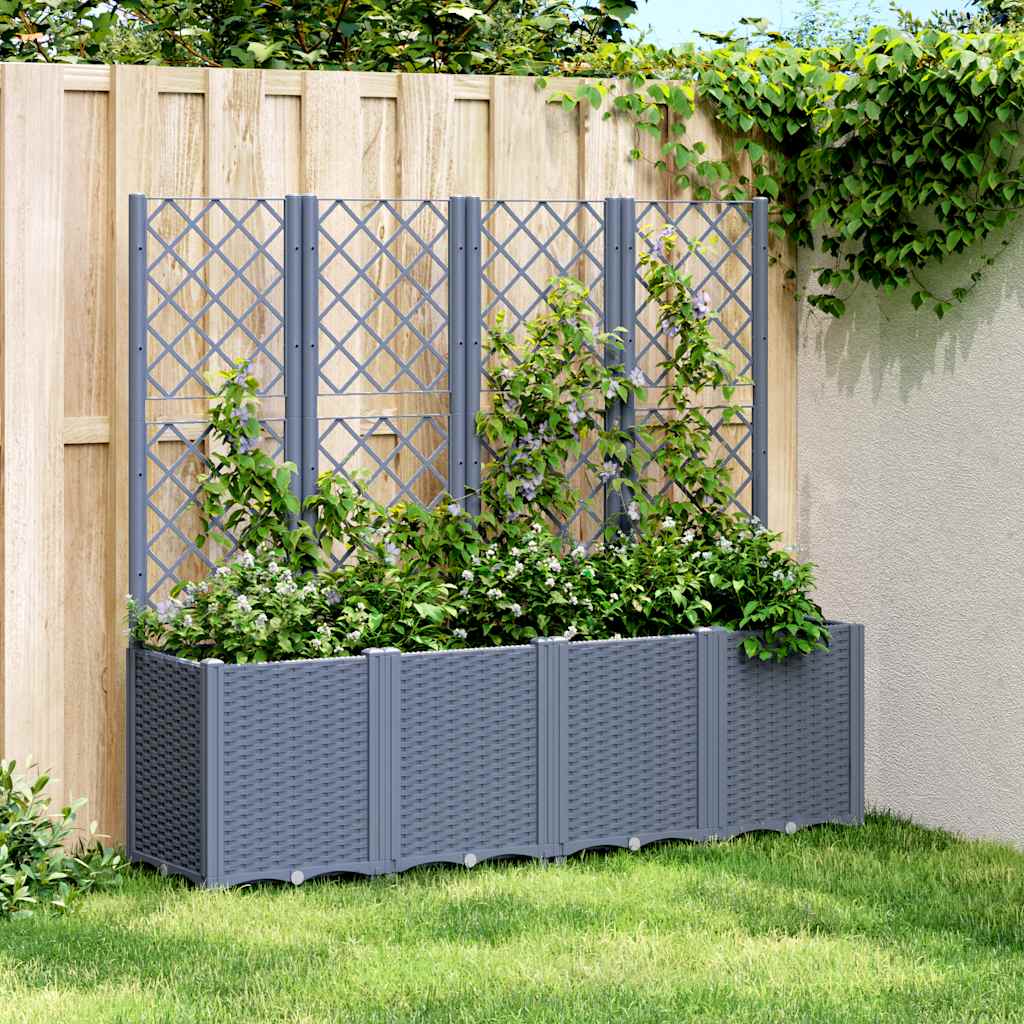 Garden Planter with Trellis Blue Grey 160x40x140 cm PP