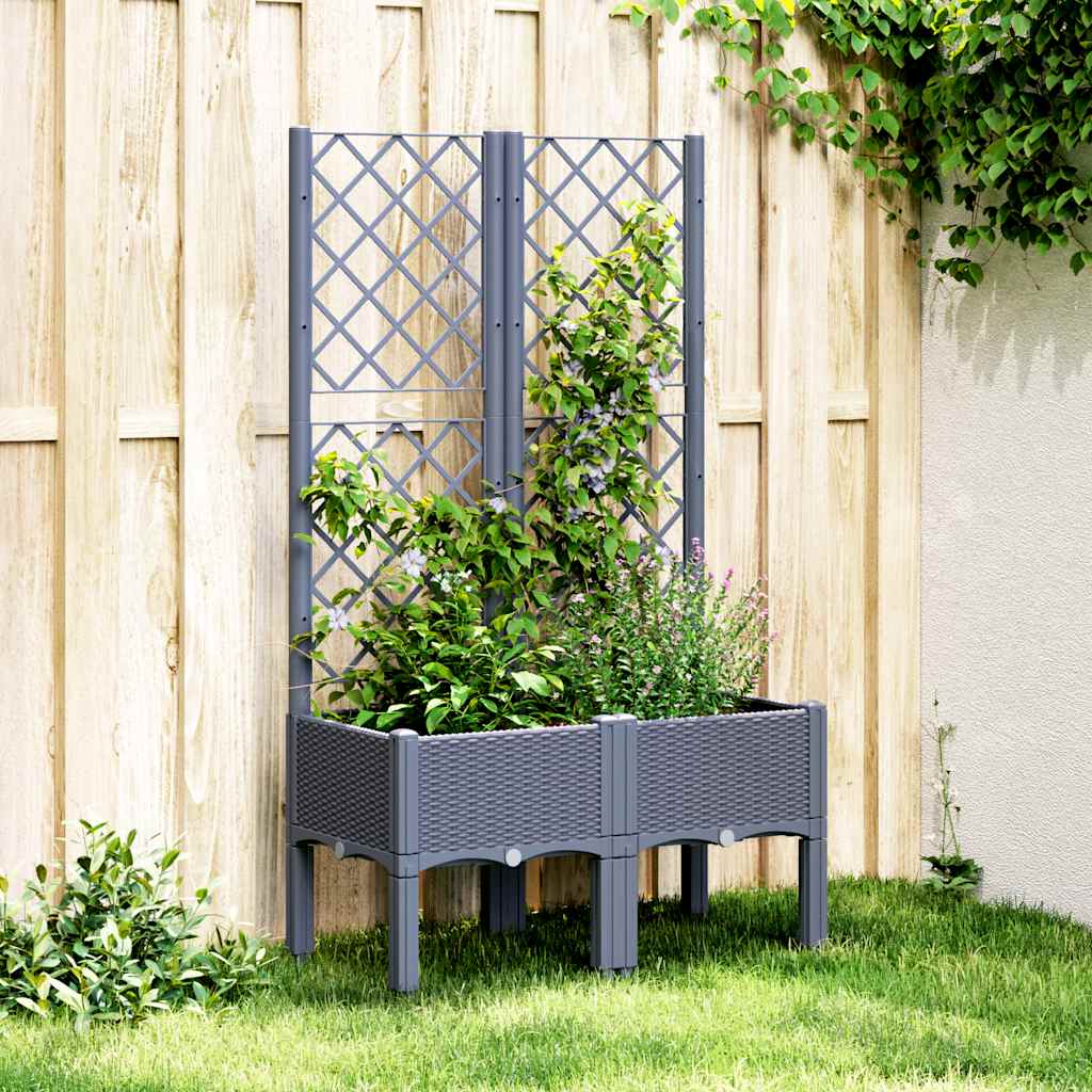 Garden Planter with Trellis Blue Grey 80x40x142 cm PP