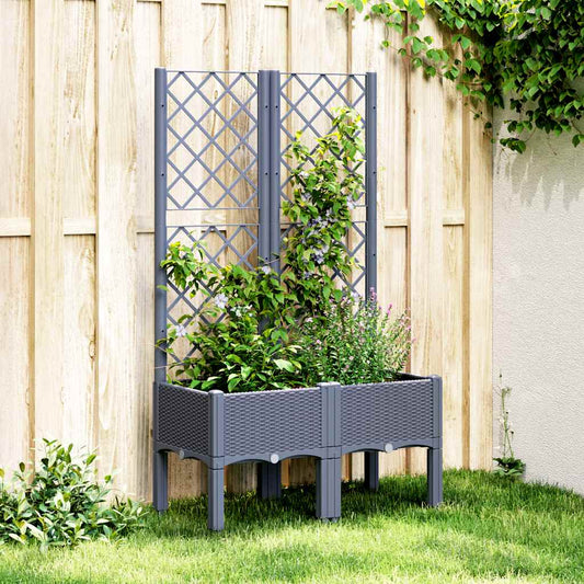 Garden Planter with Trellis Blue Grey 80x40x142 cm PP