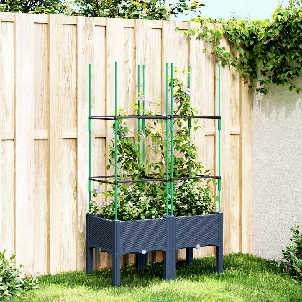 Garden Planter with Trellis Blue Grey 80x40x142.5 cm PP