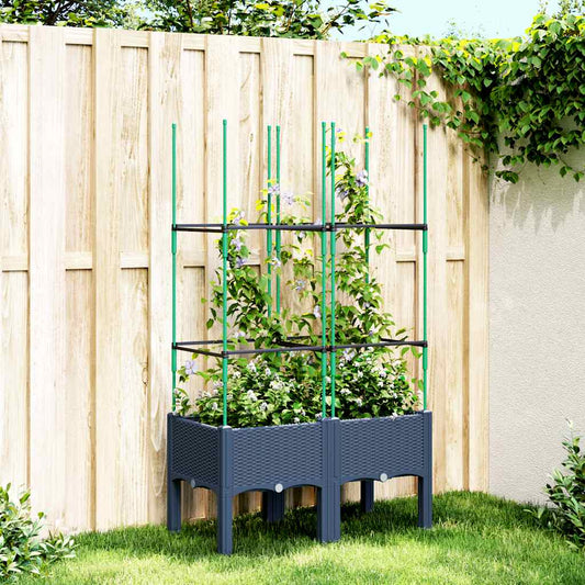 Garden Planter with Trellis Blue Grey 80x40x142.5 cm PP