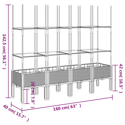 Garden Planter with Trellis Blue Grey 160x40x142.5 cm PP