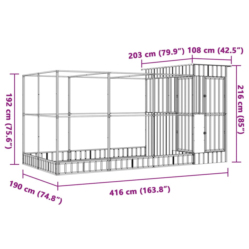 Aviary with Extension Silver 416x203x216 cm Steel