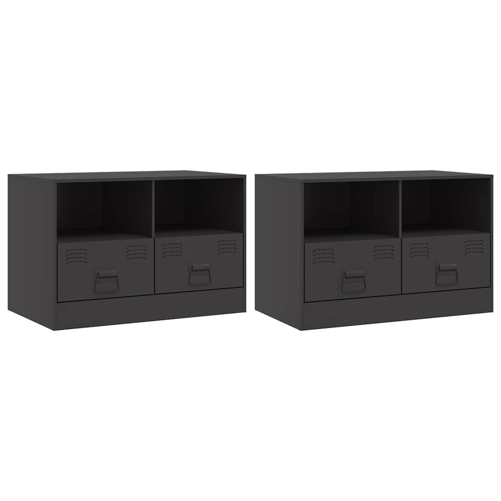 TV Cabinets 2pcs Black 67x39x44 cm Steel