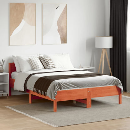 Bed Frame without Mattress Wax Brown 135x190 cm Double Solid Wood Pine